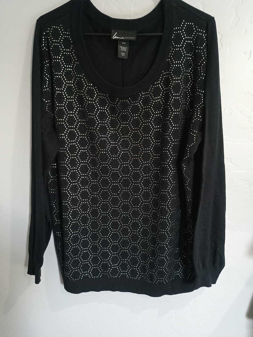 Lane Bryant Black Embellished Long-Sleeve Sweater Top